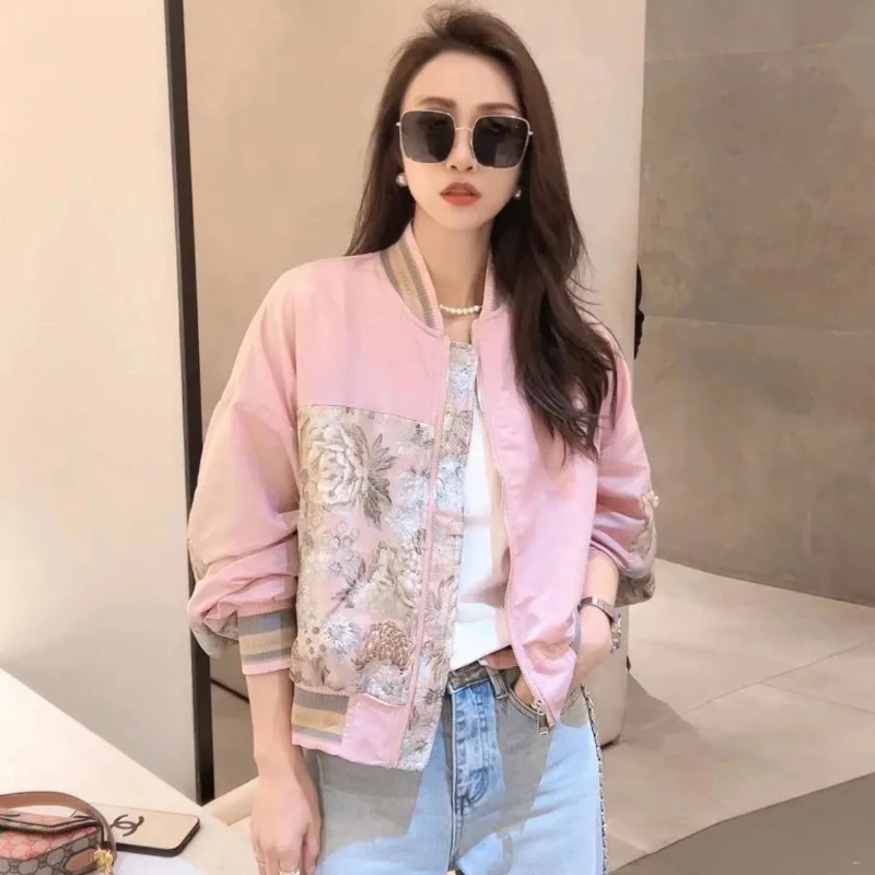 

Spring Summer Casual Versatile Sunscreen Clothing Light Luxury Short Coat Fashion Temperament Top Age Reducing Baseball Jacket