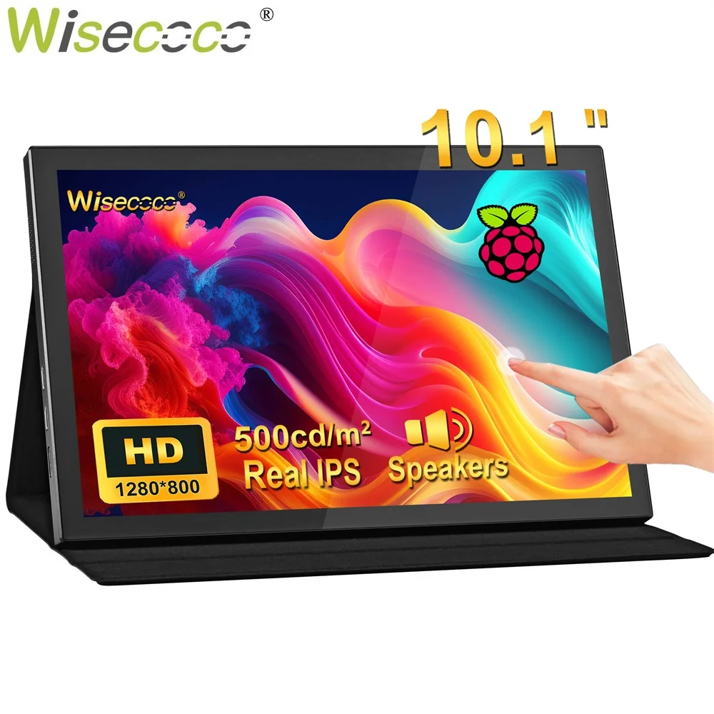 Wisecoco 10.1 inch Touch Portable Monitor IPS 1280x800 60Hz Type-C HDMI for Raspberry Pi 5/4/3B+ Windows MacBook Laptop Phone