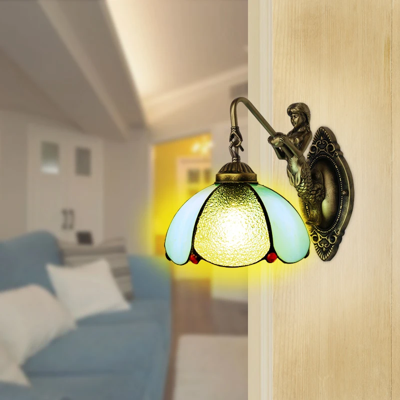 

Popular European retro balcony aisle courtyard bathroom bedside table stained glass decorative wall lamp