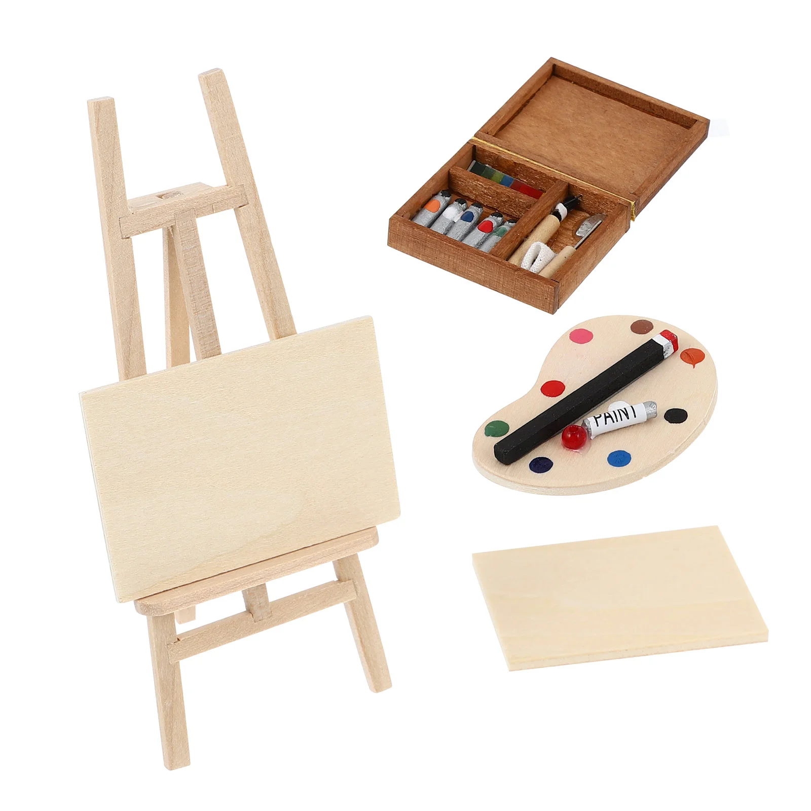 4 Pcs Wooden Easel Drawing Board Table Miniature Ornament Dollhouse Artist Furniture Palette Landscape Model Set Micro Scene