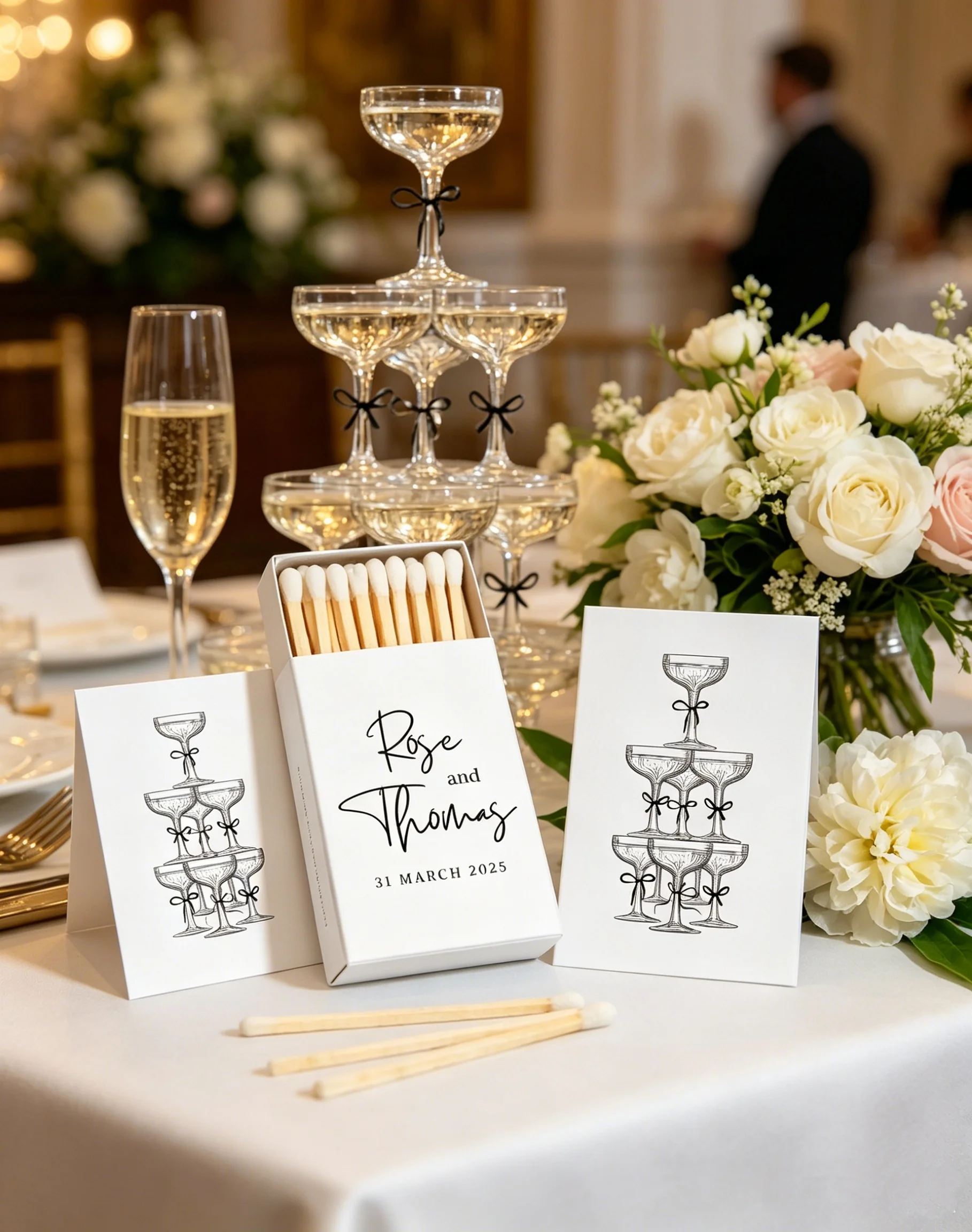 

Personalized Matchboxes,BULK Custom Matchbox Logo Matchbox,Champagne with Bow Match | Custom Wedding Favors, Custom Bachelorette