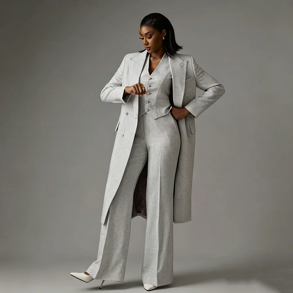 Elegant Long Coat Women 3 Piece Suit Blazer Formal Business Office Wedding Guest Party Lady Chic Outfit Set Jacket_Vest+Pants