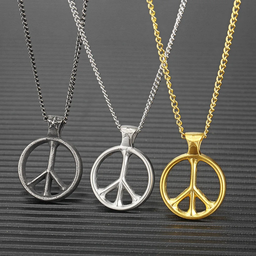 Stainless Steel Gold Plated Peace Sign Pendant Necklace Hippie Party Accessories Necklaces Jewelry Gift