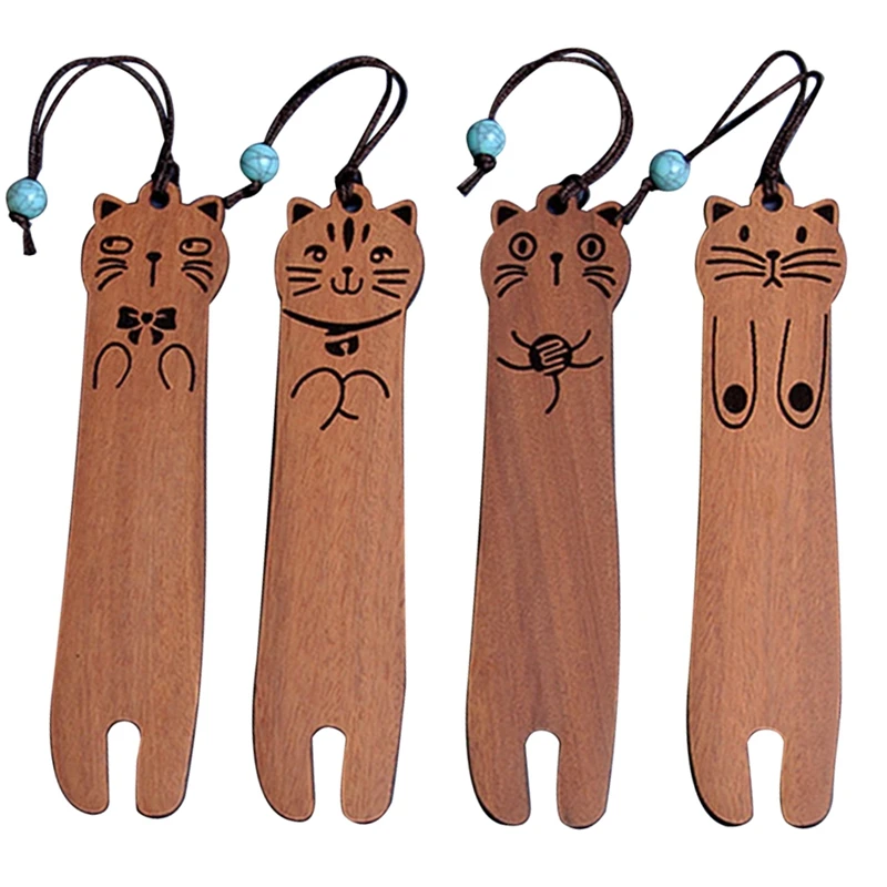 

4PCS Bookmark Set Kit Funny Book Mark Kit For Book Lover, Wooden Catbook Marker Gifts For Reader Lovers