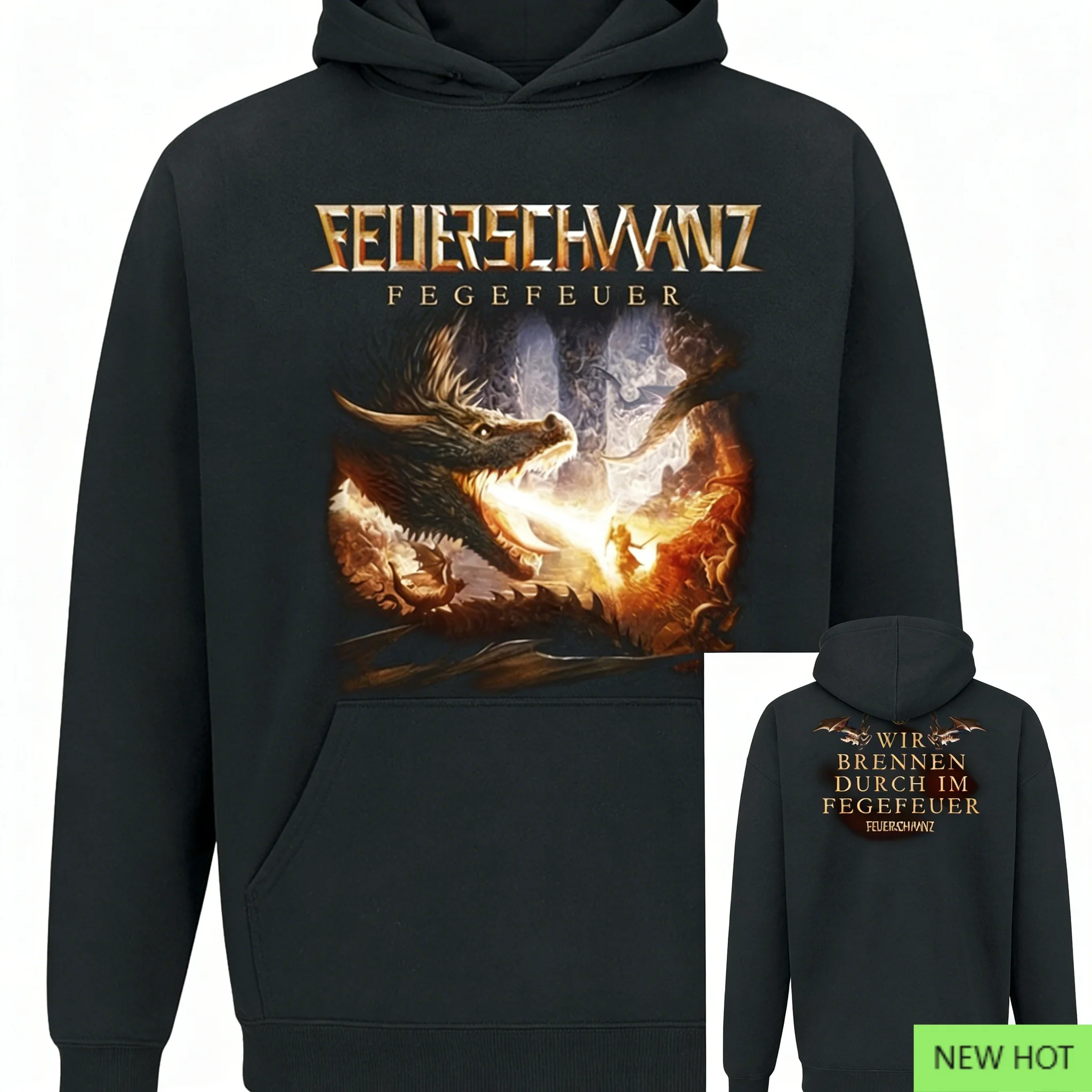 سترة بغطاء للرأس من Feuerschwanz Fegefeuer، سترة معدنية شعبية، مثالية لمحبي المعادن الشعبية الألمانية والملحمية