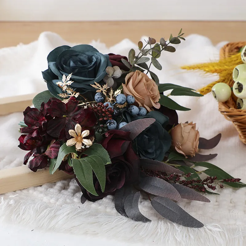 

wedding bouquets for birde blue & burgundy Wedding Flowers Bouquet Wedding Ceremony and Anniversary Decor