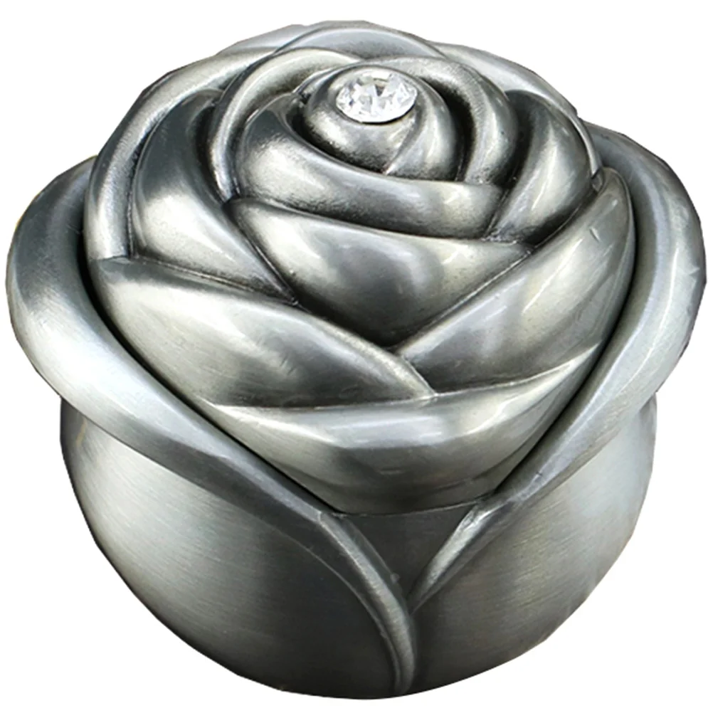 

Rose Bud Jewelry Box Rustic Engagement Ring Case Household Rings Bearer Holder Silver Display Wedding Lovers