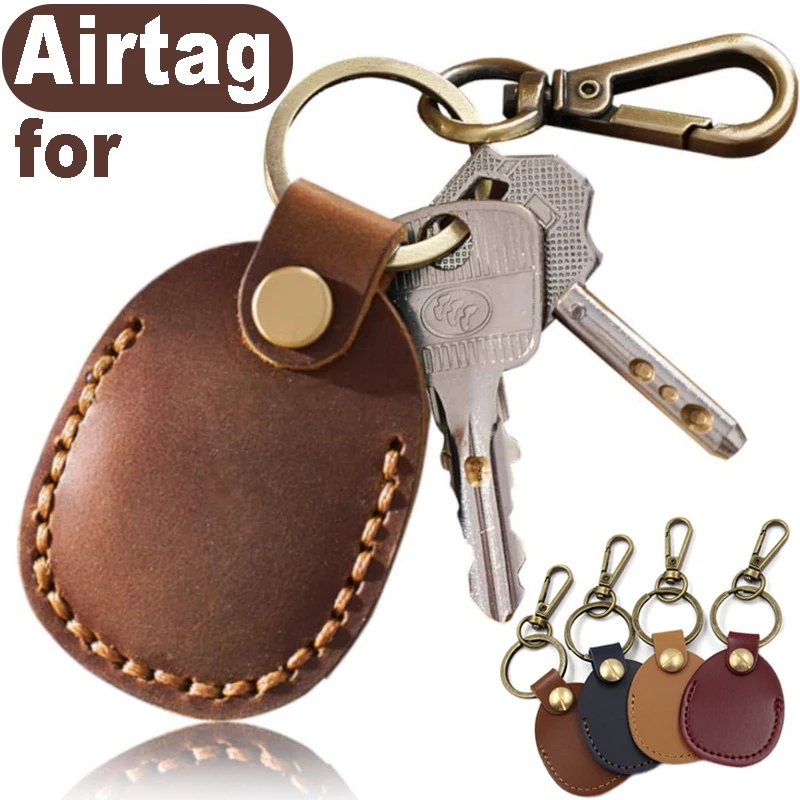 Leather Holder with Keychain For Airtag PU Leather Protective Case For Air Tag Soft Coverage Protector with Keyring for AirTags