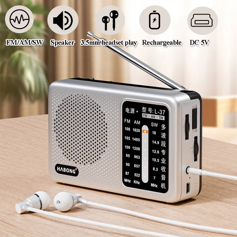 Portable Full band Radio Mini DSP FM/AM/SW Radios Receiver Built-in Speaker with Retractable Antenna Support 3.5mm Headphones