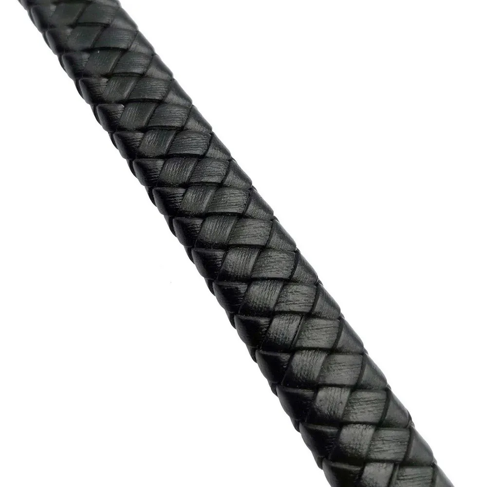 Aaazee 1 Yard 12mmx6mm Flat Braided Black Leather Band for Jewelry Making in Bracelet 12mm Wide 6mm Thick