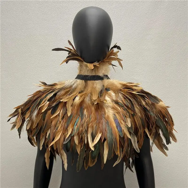Feder-Schal-Cape – Gotischer Schulterüberwurf aus Naturfedern mit schwarzem Band zum Binden für Halloween, Karneval, Rave, Cosplay-Partys – Detail 20