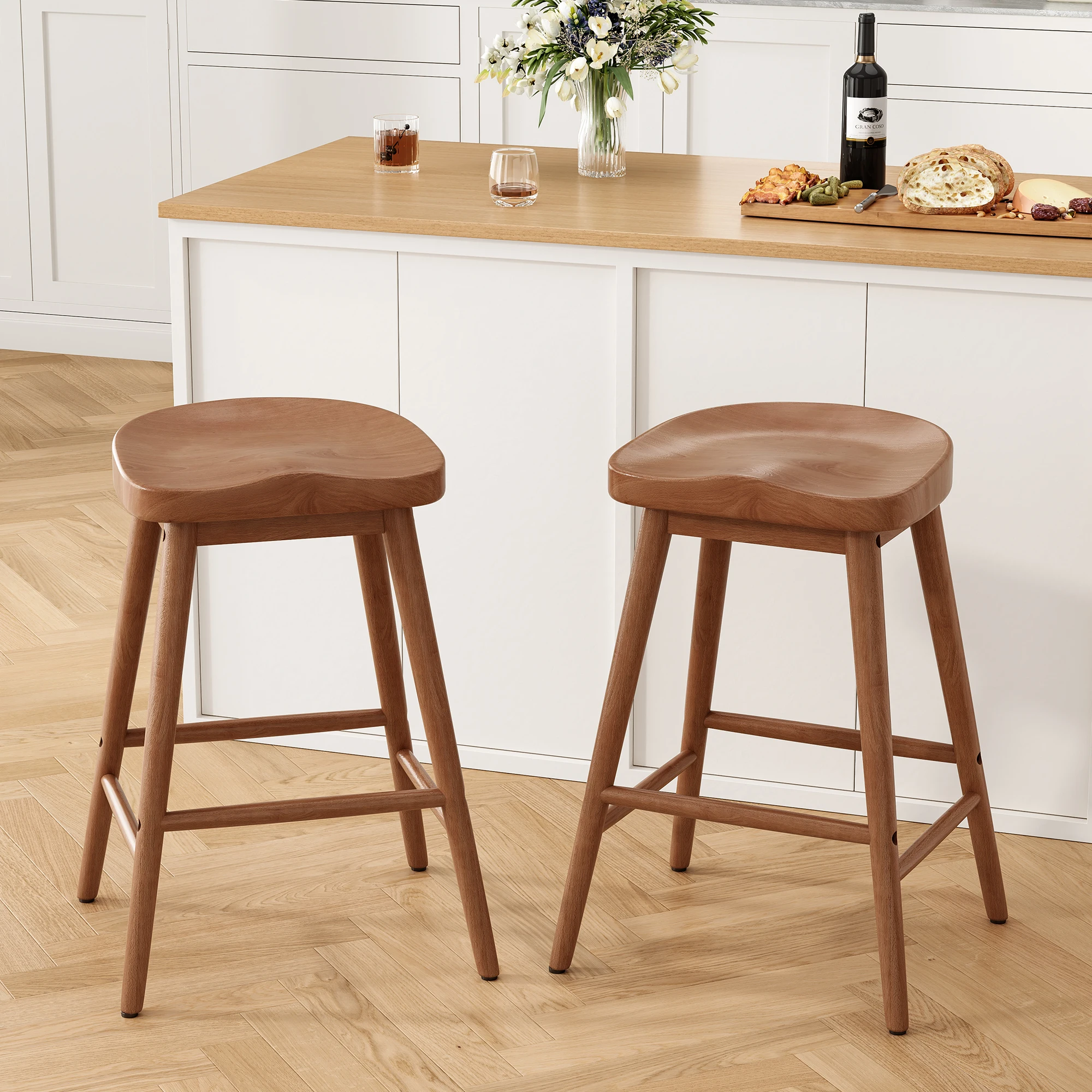 

Farini Eco-Friendly Solid Wood Counter Stools, Set of 2, Modern Backless Style