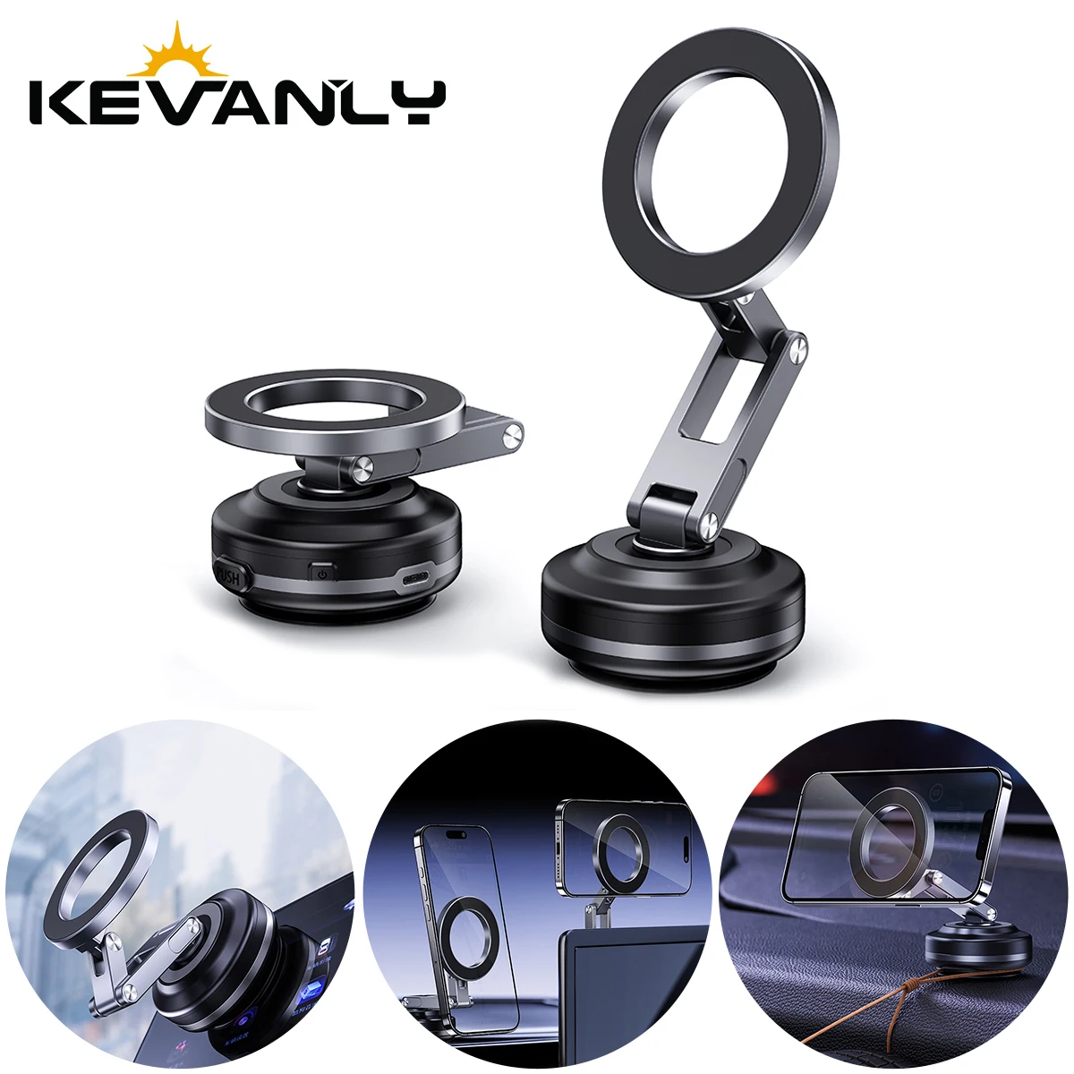 

Universal Car Magnetic Vacuum Phone Holder Mount Foldable 360° Rotation Mobile Phone Holder Electric Vacuum Magnetic Bracket