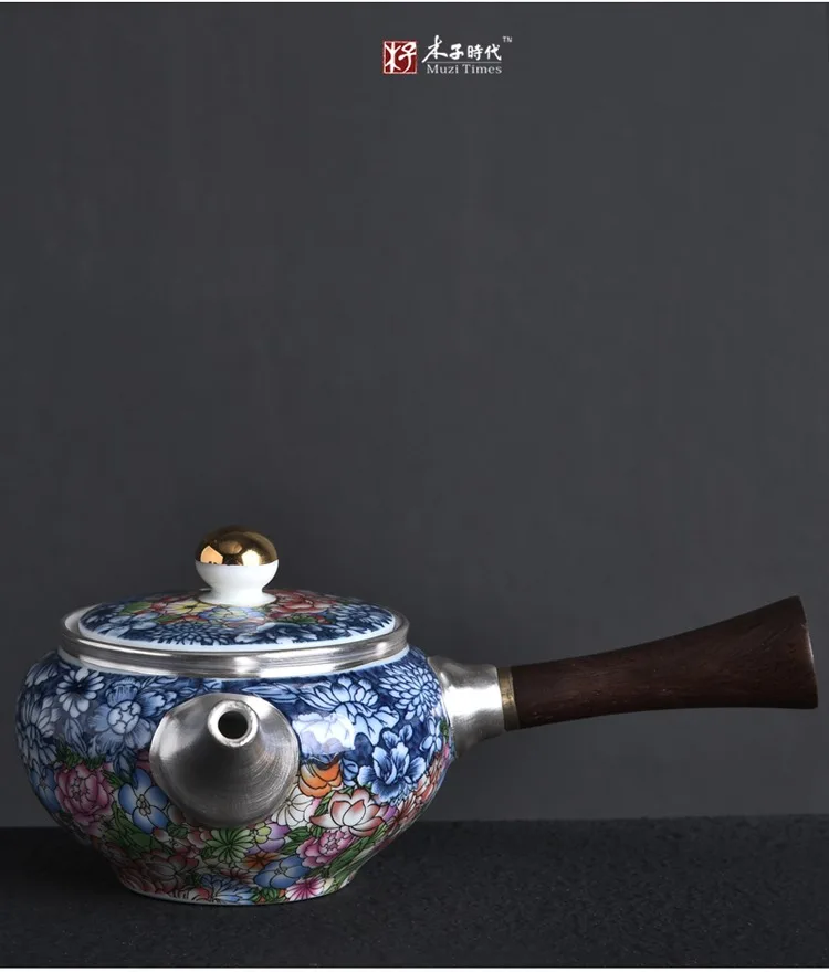 

Керамический чайник из чистого серебра цвета эмали, боковая ручка, фильтр, чайный сервиз кунг-фу, домашнее приготовление чая, один горшок, миска с крышкой