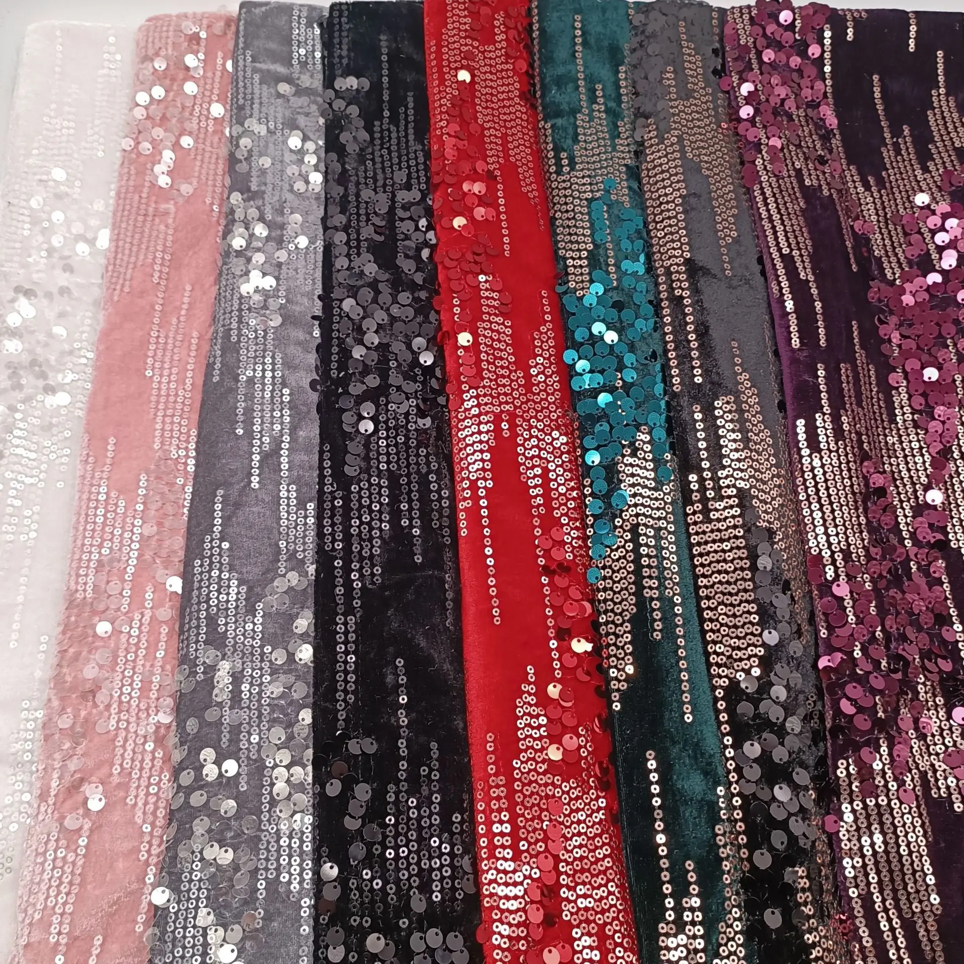 3mm 6mm 2 Colors Striped Sequin Embroidered Fabric Velvet Dress Suit Lace Material Glitter Elastic Stage Cloth Accessories