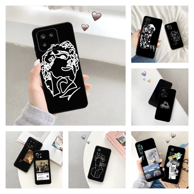 Soft Phone Case for Redmi Note13 Pro Plus 5G Note12 12C 13C Xiaomi 13Lite 12 12X 12T Statue David Mona Lisa White Line Art Cover