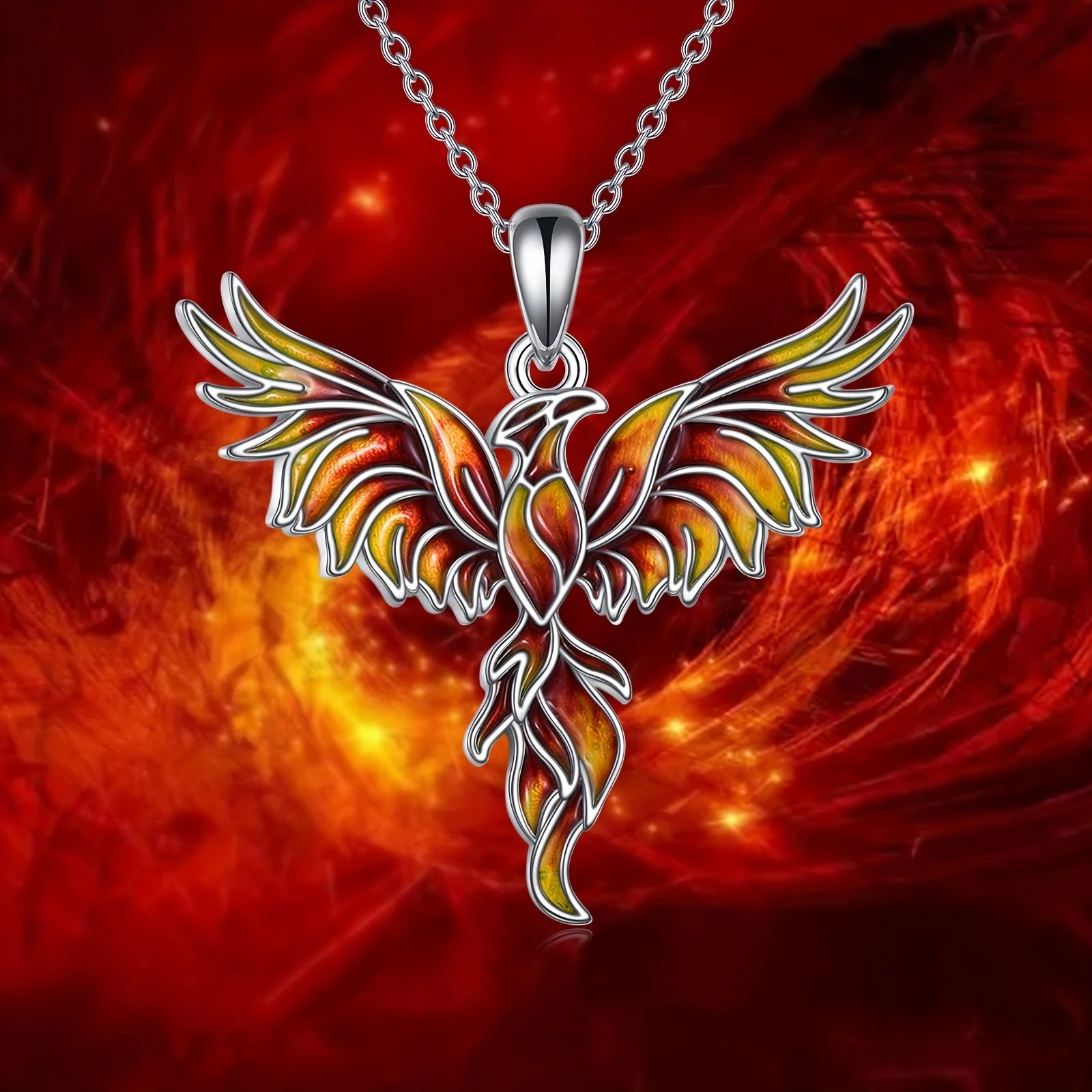 1Pc Men's Necklace Reborn from the Ashes Phoenix Necklace Stainless Steel Chain Gradient Color Drop Oil Craft Accessories Gift