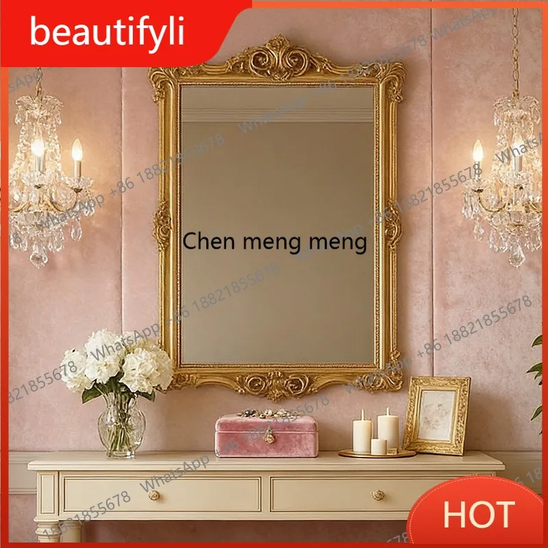 D80 European Luxury Bathroom Mirror HD Smart Makeup Mirror Vintage French Living Room Decorative Mirror