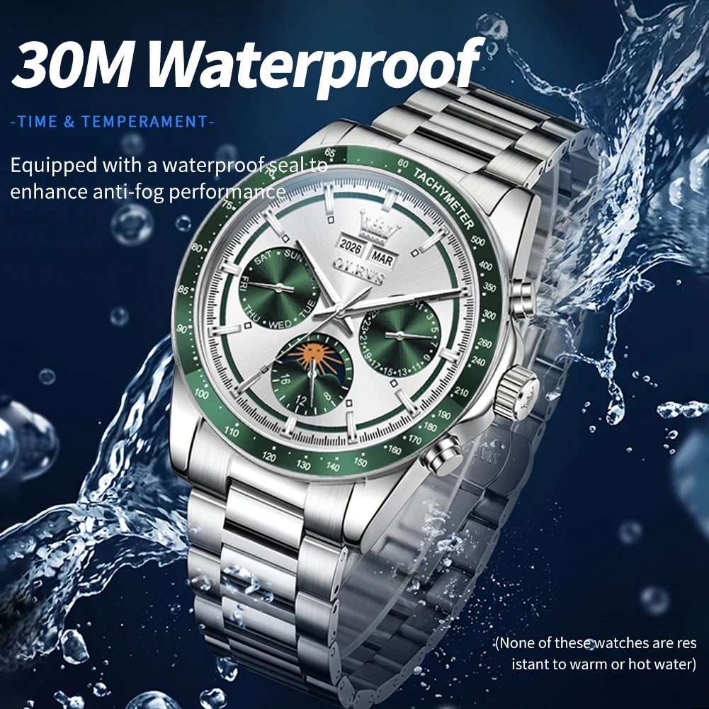 OLEVS 6756 Brand original authentic watches for man luxury Gift Box Steel belt three-eye multifunctional mechanical men's watch
