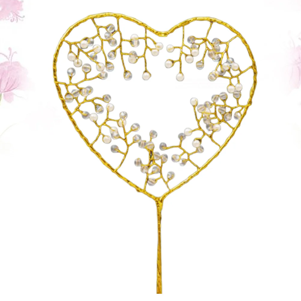 Insert de gâteau en forme de cœur en métal et cristal perlé, bouchon décoratif pour fiançailles, mariage, fête d'anniversaire, gâteau romantique
