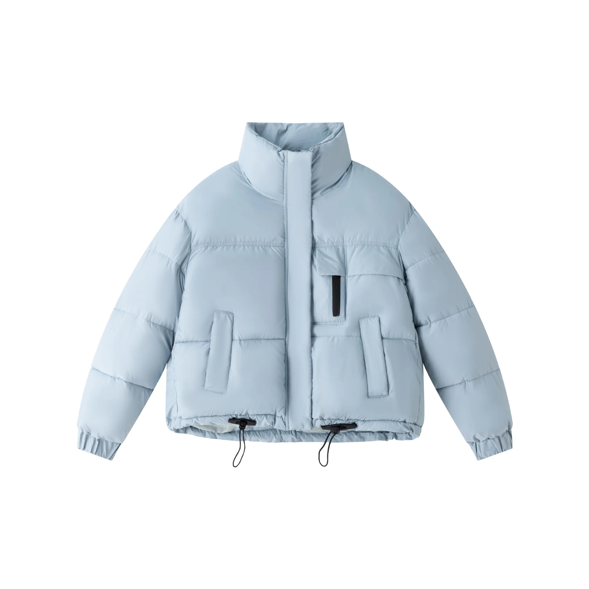 Women Oversize Parkas Jacket Short Coats Solid Drawstring Hem Stand Collar Zipper Thick Straight Office Lady Casual 2025 Winter