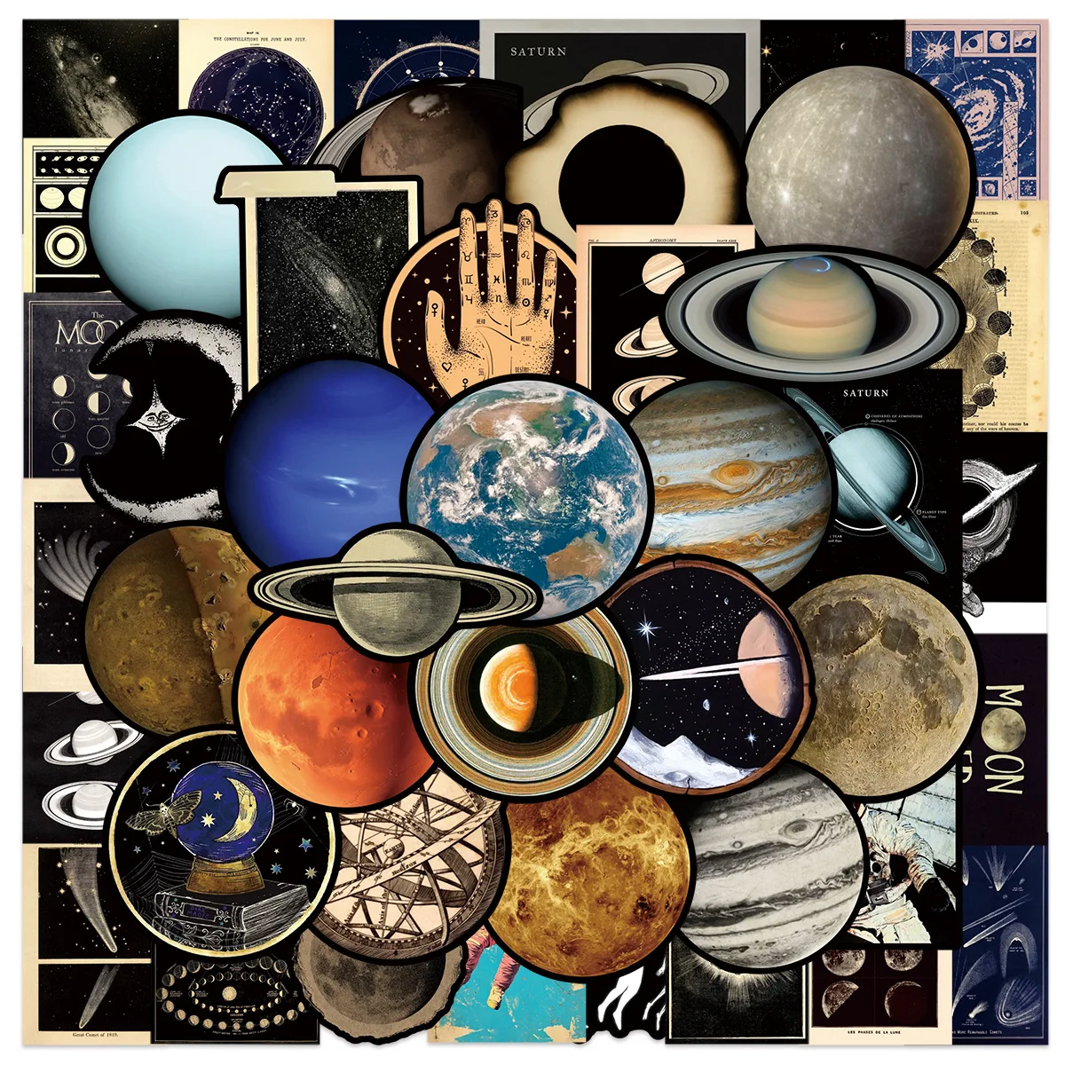 

50Pcs Vintage Outer Space Galaxy Planets Stickers Aesthetic Graffiti Decals Waterproof Motorcycle Luggage Guitar Sticker