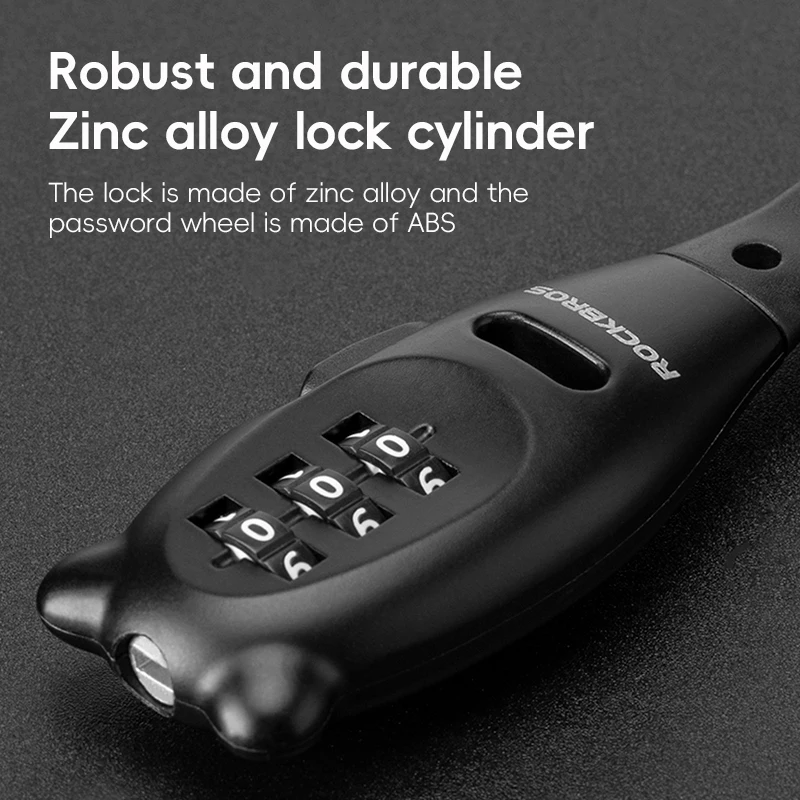 ROCKBROS Portable Bicycle Lock Cable Tie Zinc Alloy Lock Helmet Password Lock Anti-Theft Safety Freely Adjustable Rope Lock