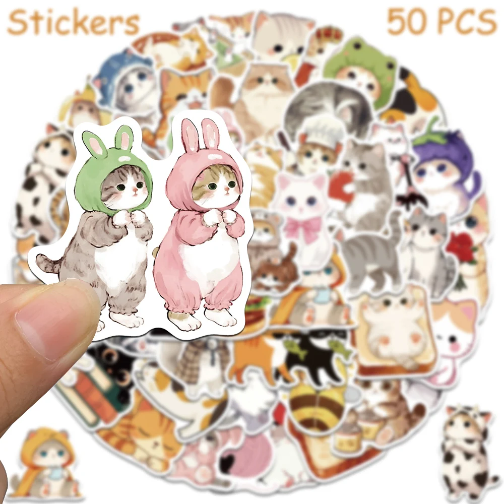 50pcs Cartoon Cute Cat Stickers Decals For Phone Laptop Suitcase Scrapbook Helmet DIY Graffiti Aesthetic Stickers Creative Gifts