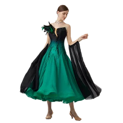 B-23090 New Women Modern Dance Rhinestone Color Diversity Dress Ballroom National Standard Waltz Competition Performance