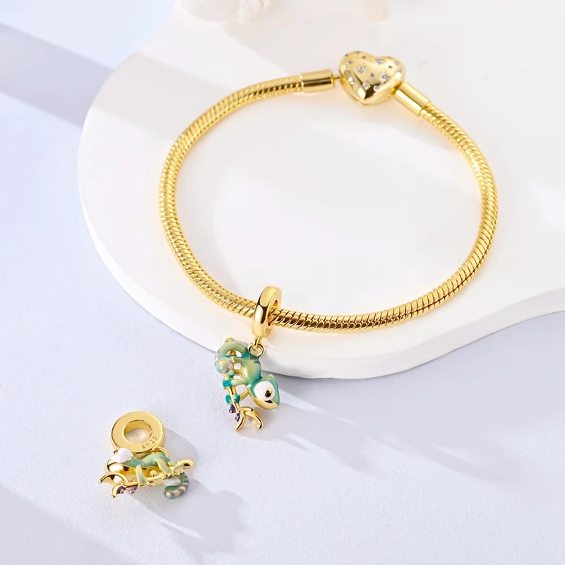 الحرباء اللون تغيير سحر المعلقات 925 فضة درجة الحرارة الحساسة لطيف الخرز المعدني سلسلة سوار مجوهرات هدية