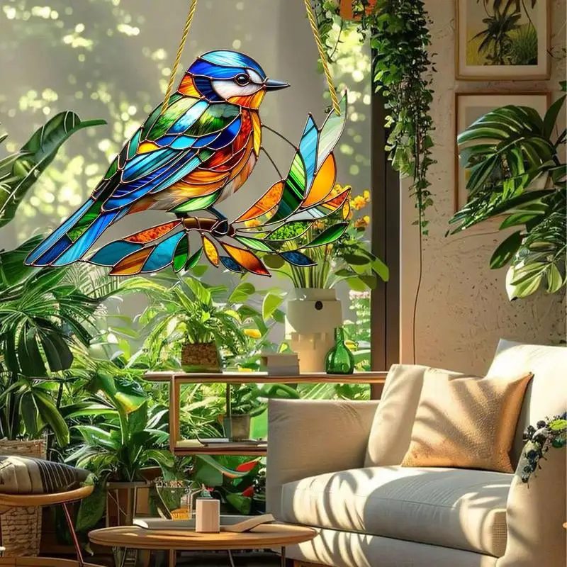 Painted Bird Sun Light Catcher for Window Hanging Cute Bird Sun Catcher Home Decoration 2D Acrylic Bird Ornament for Bird Lovers