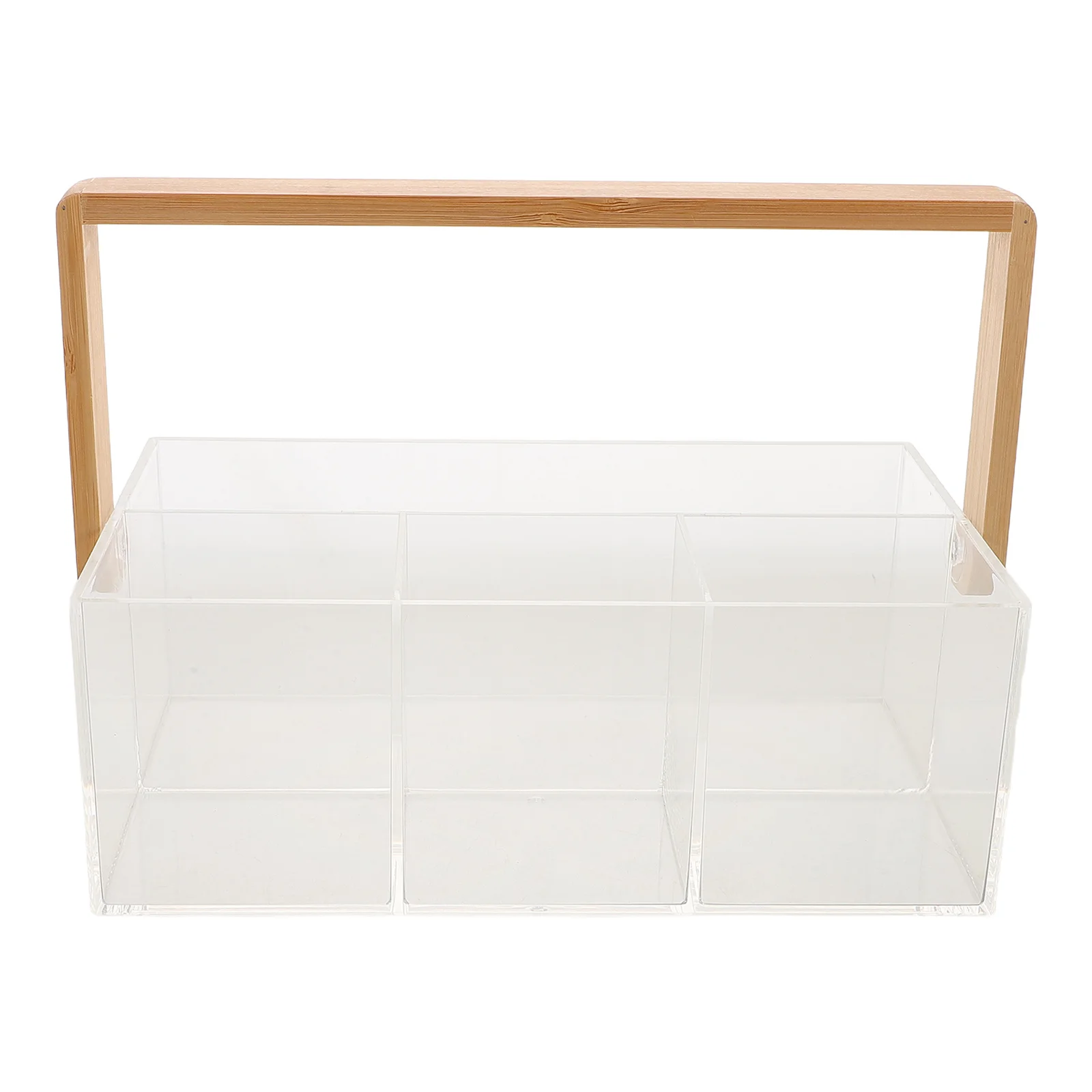 

Cutlery Storage Box Transparent Acrylic Utensil Organizer Bamboo Handle For Kitchen Party Picnic Camping Travel Tableware