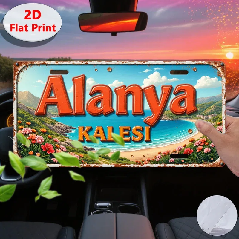 2D Flat 1pc, 1pc Vintage Sign | 2D Flat Printing, Decorative Plaque And Statues, Alanya Castle, Beach, Turkey, Retro Metal Decor