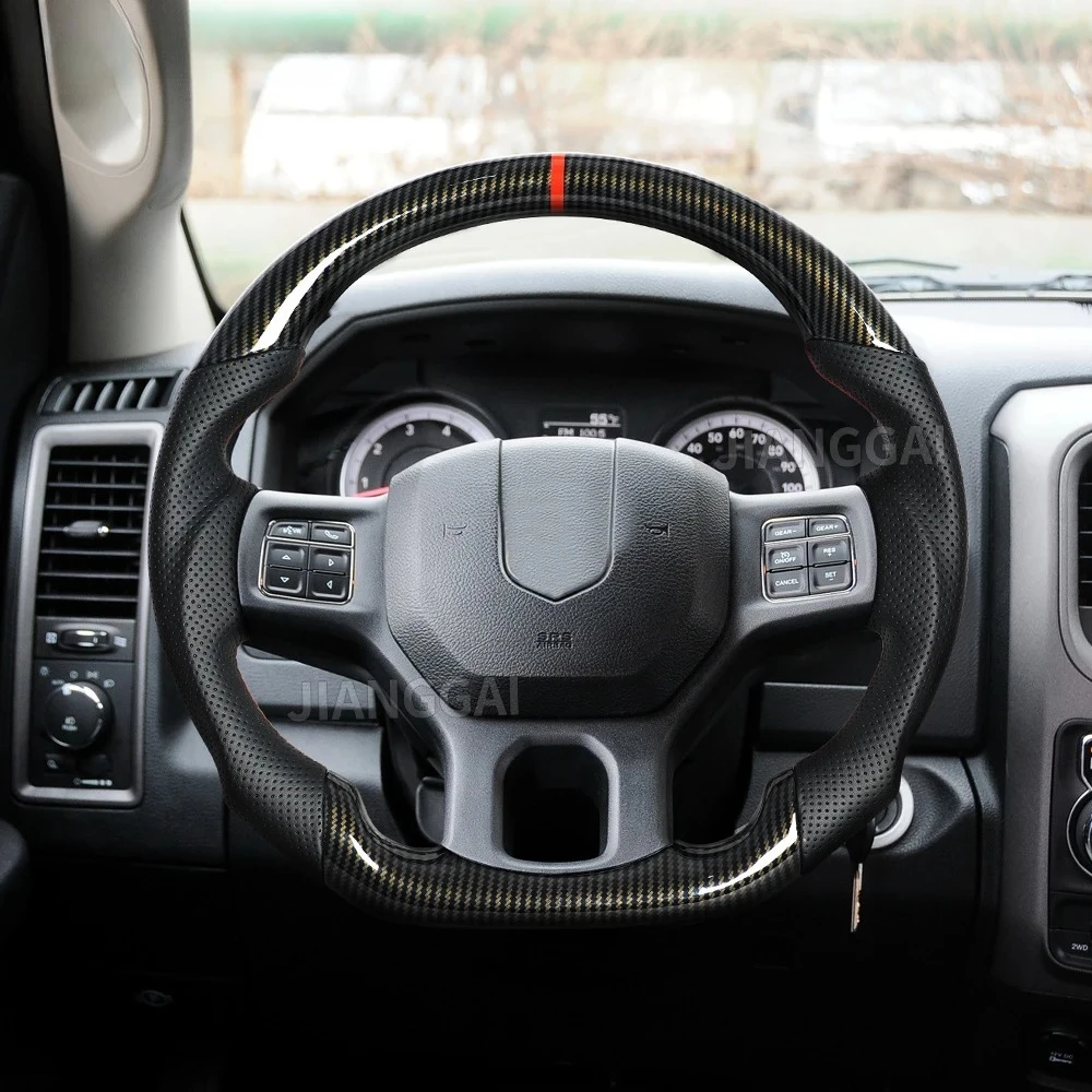 

Hydro Dip Carbon Fiber Steering Wheel With Red Stitching Steering Wheel Fit For Dodge RAM 1500 2012-2017 Car Upgrade Accessories