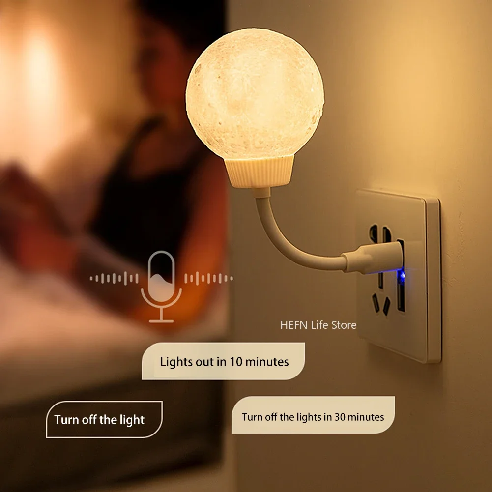 USB Energy-Saving Lamp, Plug-in Moon Shaped, Voice Controlled Night Light, 3 Lighting Modes, Rotatable Light for Home, Bedroom