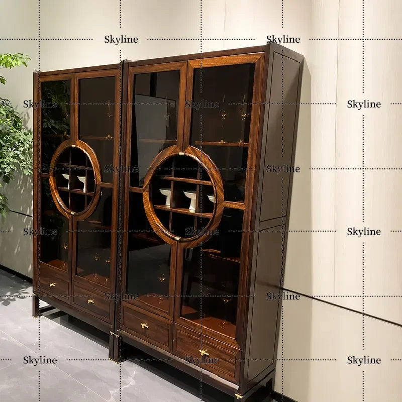 New Chinese Ebony Wine Cabinet Zen Style Solid Wood Storage Sideboard Simple Luxury Dining Room Restaurant Customizable