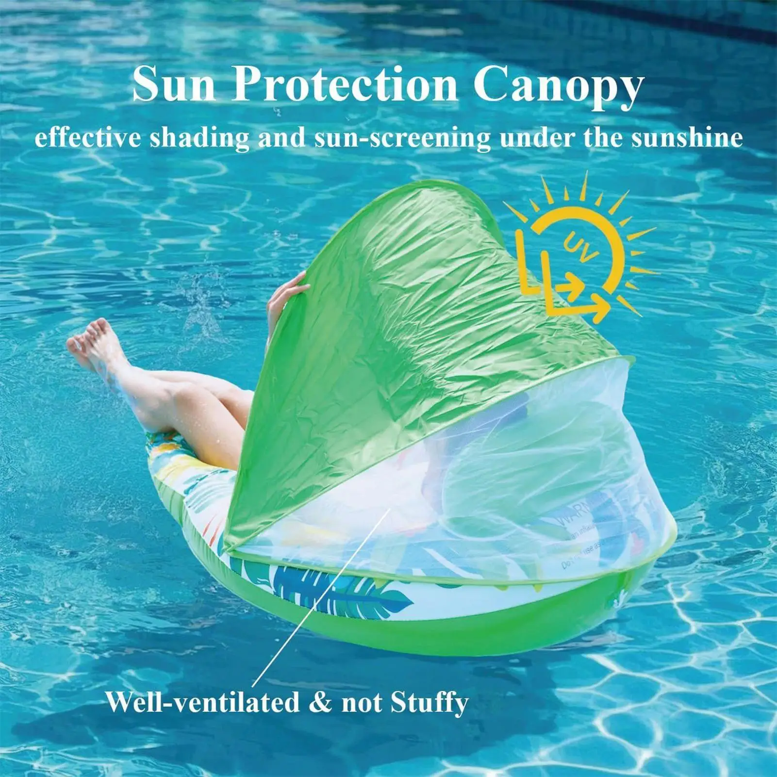 Flotadores de piscina con dosel, balsa inflable para piscina con protección solar para deportes, niños pequeños, playa, mar, isla de natación de primavera