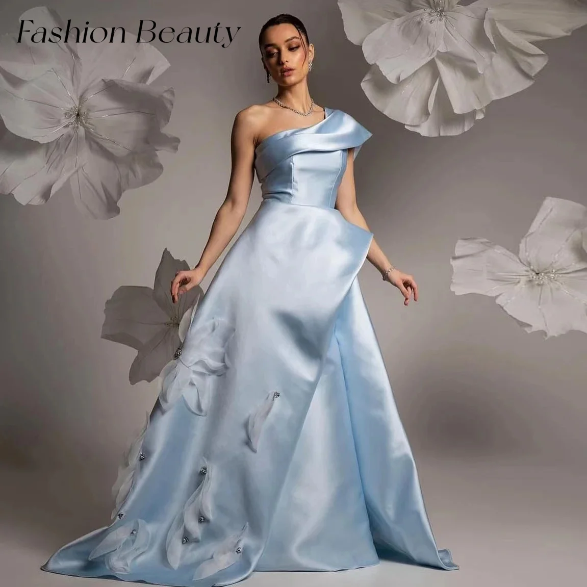 

Fashion Beauty Luxury Prom Dress One Shoulder Flower Floor-Length A Line Women Elegant Evening Ball Gown 2024 robe de soirée