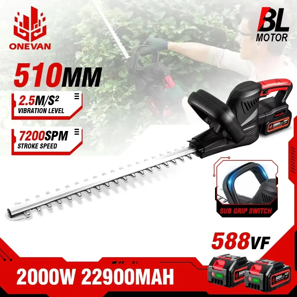 ONEVAN 2000W fırçasız akülü çit düzeltici budama testeresi çim biçme makinesi bahçe budama güç aracı Makita 18v pil Pin