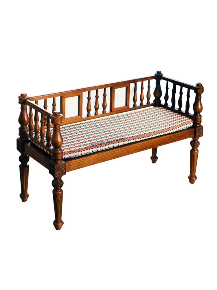 Benchsolid wood living roombalconyleisure chai bedroombed taicarved pattern