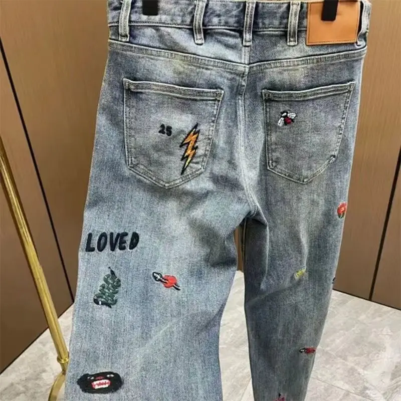 Ropa de lujo para hombre, pantalones informales rectos bordados de gama alta, holgados y versátiles, bonitos, nueva moda 2025, 2025