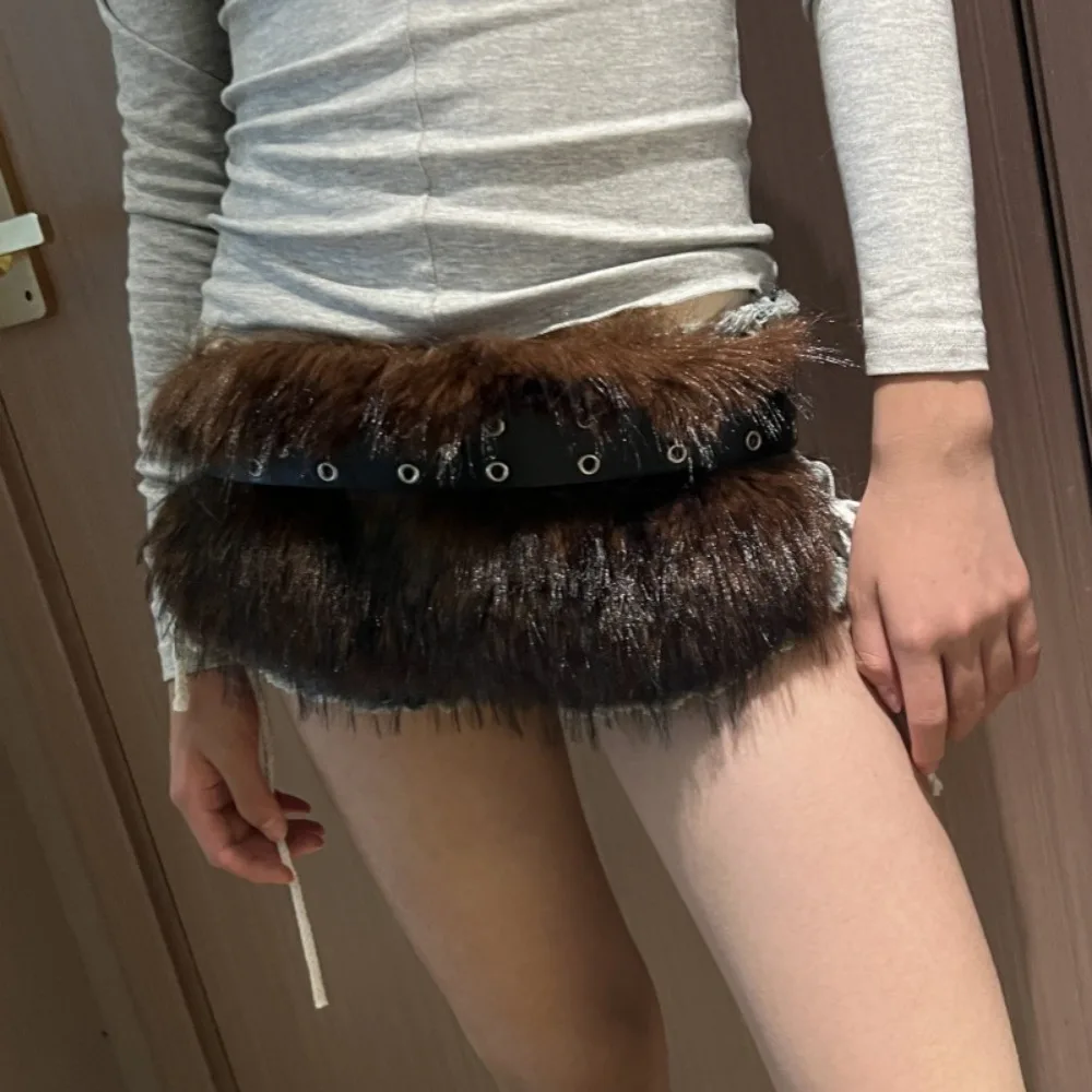 

Винтажные пушистые меховые поясные ремни, плюшевые сексуальные поясные цепочки из искусственной кожи, джинсовый ремень в стиле панк для ночного клуба