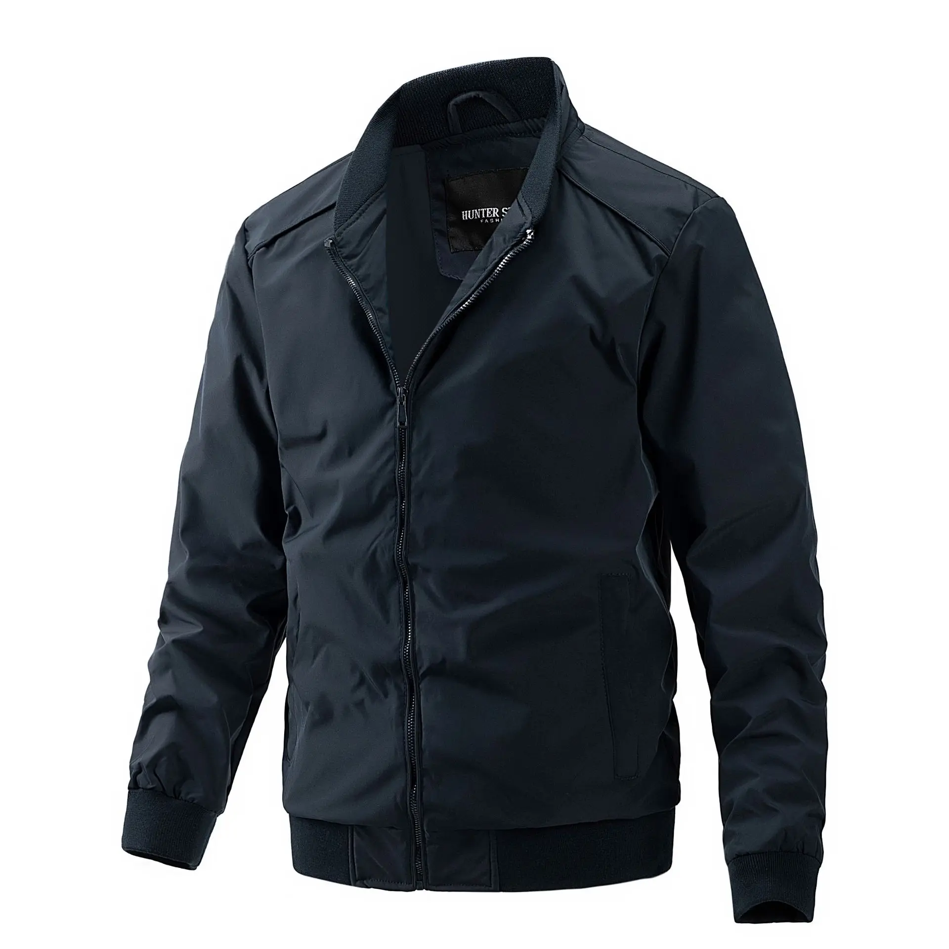 Men Stand Collar Lightweight Business Casual Jacket, Fashion Baseball Collar Slim Fit Outerwear For Daily Wear