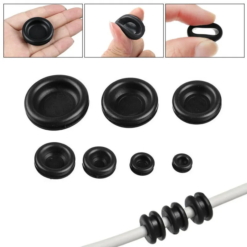 200pcs Blanking Grommets Gasket Rubber Closed Gromet Blind Plug Bungs Dust-Proof Coil Ring Single-Sided Circular Ring Sets