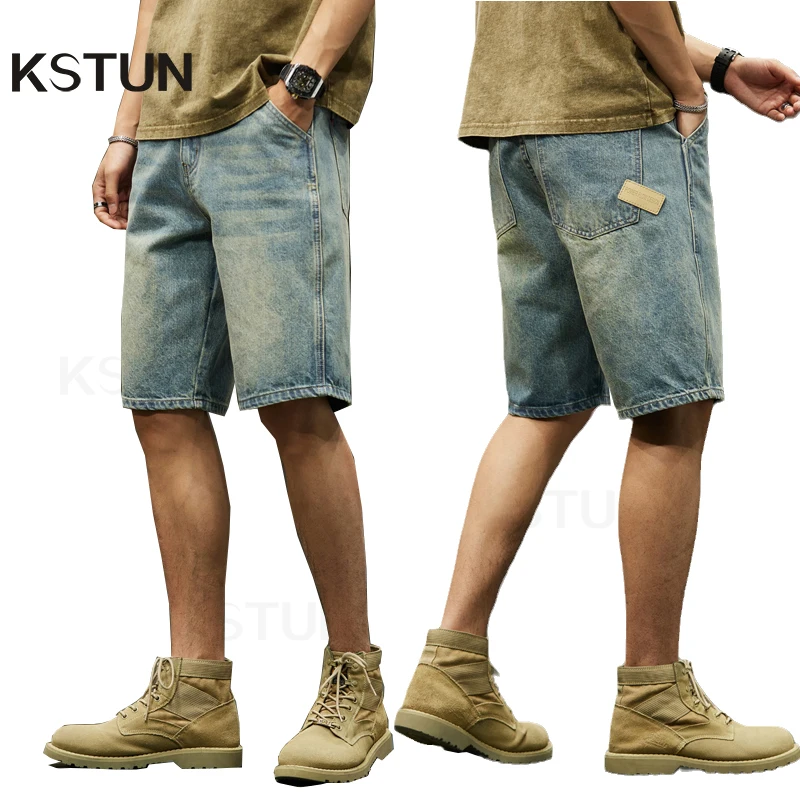 Men Short Jeans 2024 Summer Denim Shorts Retro Blue Straight Cut Large Size Oversized Men\'s Shorts Vintage Knee Length Pants