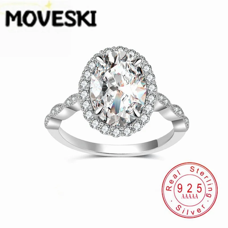 4.97CT Oval Moissanite Engagement Ring Halo Twisted Pave Shank Real 925 Sterling Silver Promise Wedding Band Jewelry For Women