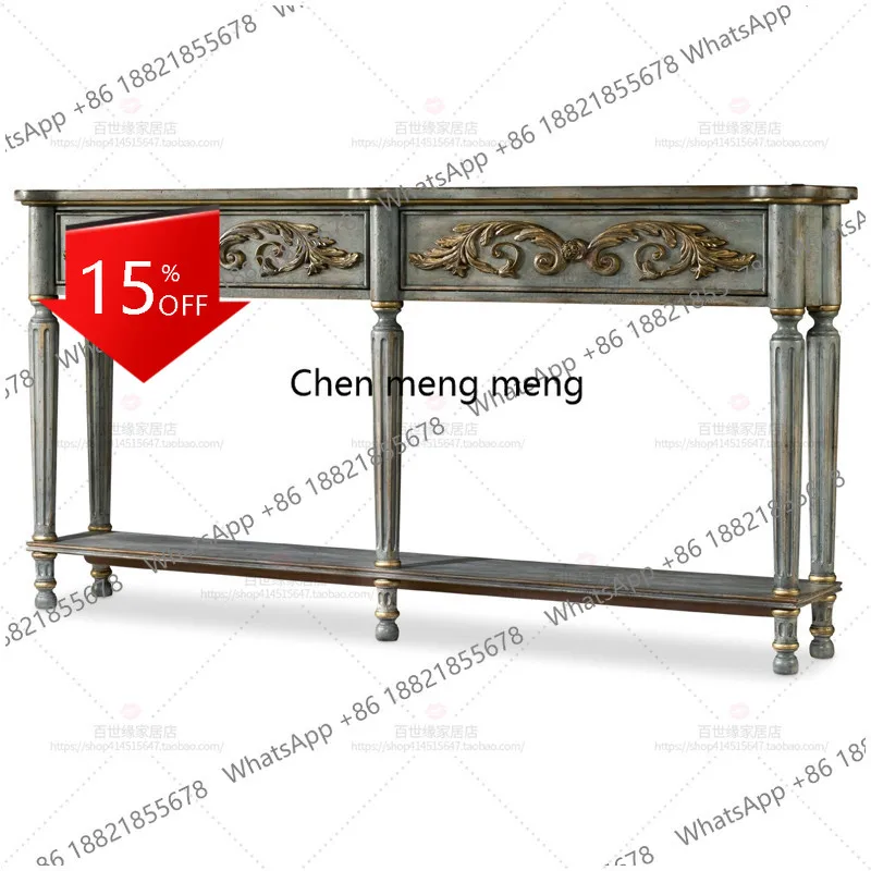 

M78 American retro living room entrance cabinet solid wood carving flower decorative table French entrance table
