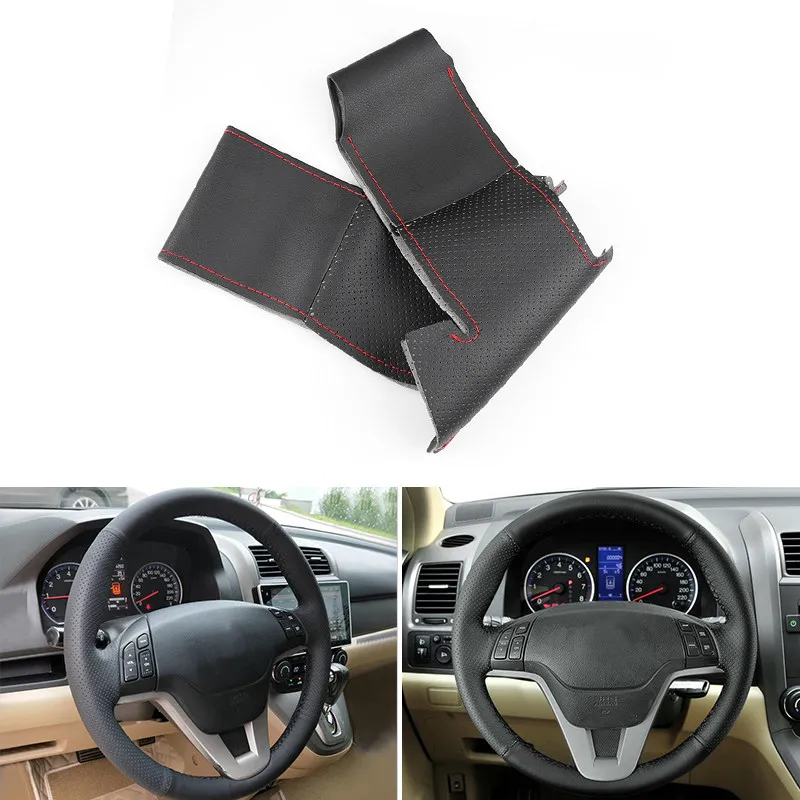 For Honda CR-V CRV 2009 2010 2011 DIY Hand-stitched Perforated Leather Car Styling Interior Steering Wheel Protective Cover Trim