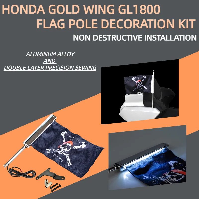 Gold wing 1800 dekorasi bendera bajak laut untuk Honda GL1800 bagasi belakang penumpang sepeda motor Set bendera tiang bendera LED dapat disesuaikan