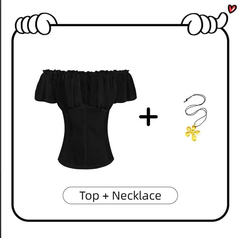 بلوزة فيكتورية جديدة مكشوفة الكتفين لعام 2025 - بلوزة صيفية بأكمام قصيرة من الدانتيل للنساء